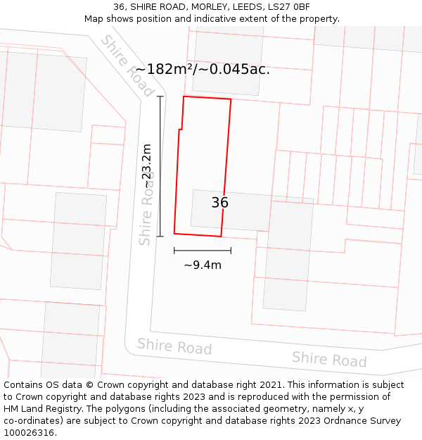 36, SHIRE ROAD, MORLEY, LEEDS, LS27 0BF: Plot and title map