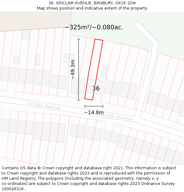 36, SINCLAIR AVENUE, BANBURY, OX16 1DW: Plot and title map