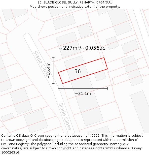 36, SLADE CLOSE, SULLY, PENARTH, CF64 5UU: Plot and title map