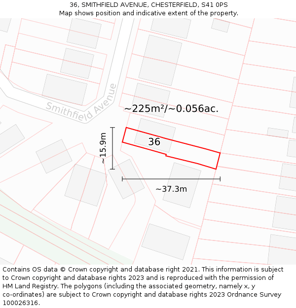 36, SMITHFIELD AVENUE, CHESTERFIELD, S41 0PS: Plot and title map