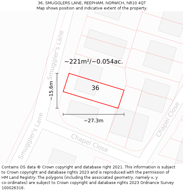 36, SMUGGLERS LANE, REEPHAM, NORWICH, NR10 4QT: Plot and title map