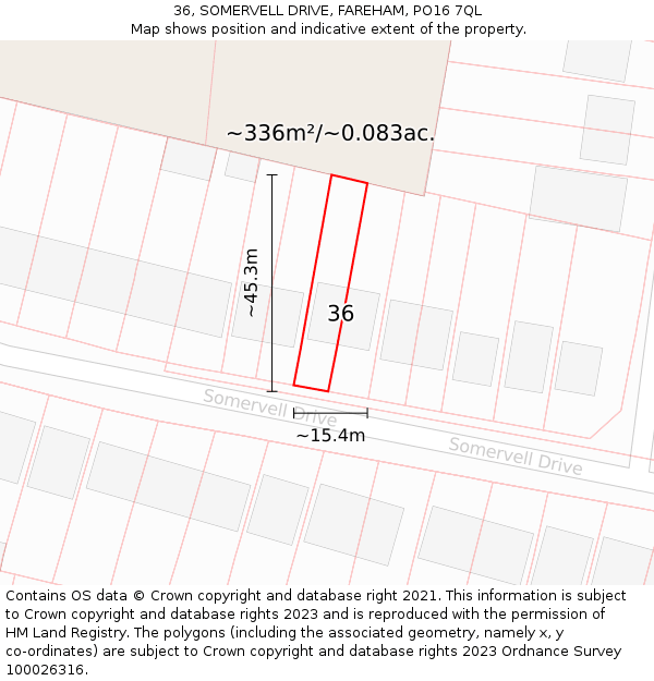 36, SOMERVELL DRIVE, FAREHAM, PO16 7QL: Plot and title map