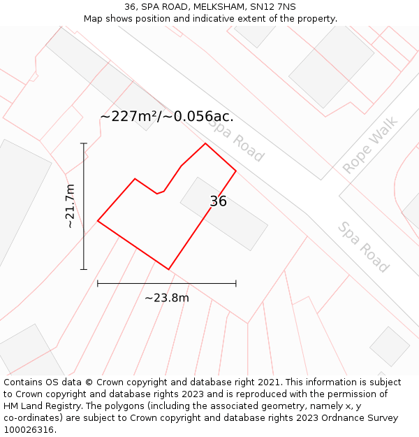 36, SPA ROAD, MELKSHAM, SN12 7NS: Plot and title map