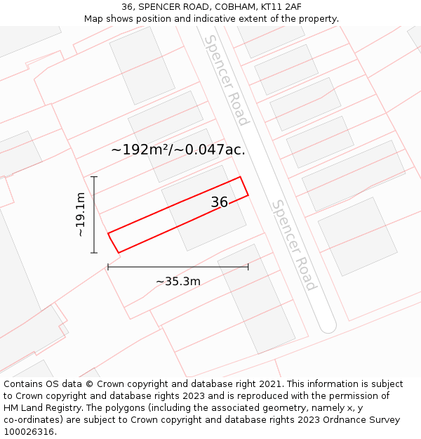 36, SPENCER ROAD, COBHAM, KT11 2AF: Plot and title map