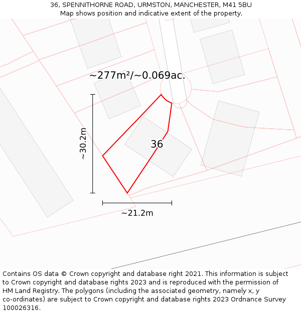 36, SPENNITHORNE ROAD, URMSTON, MANCHESTER, M41 5BU: Plot and title map