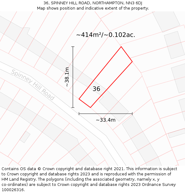 36, SPINNEY HILL ROAD, NORTHAMPTON, NN3 6DJ: Plot and title map