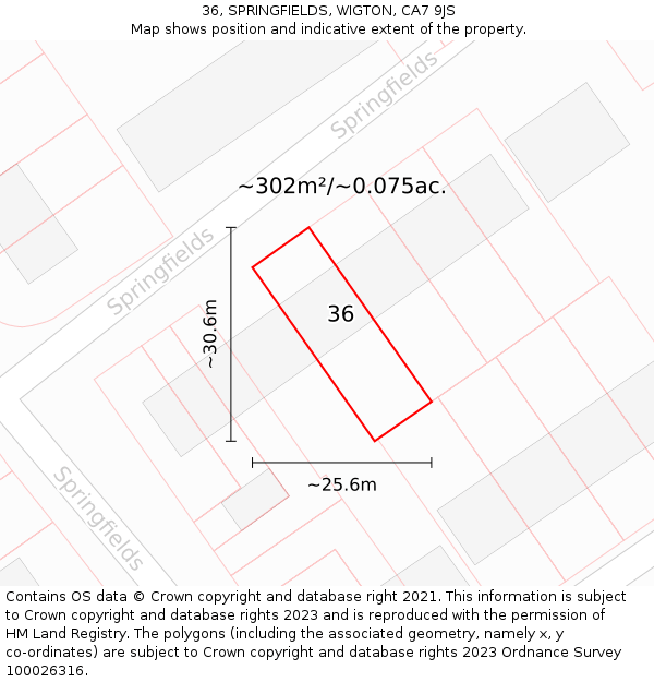 36, SPRINGFIELDS, WIGTON, CA7 9JS: Plot and title map