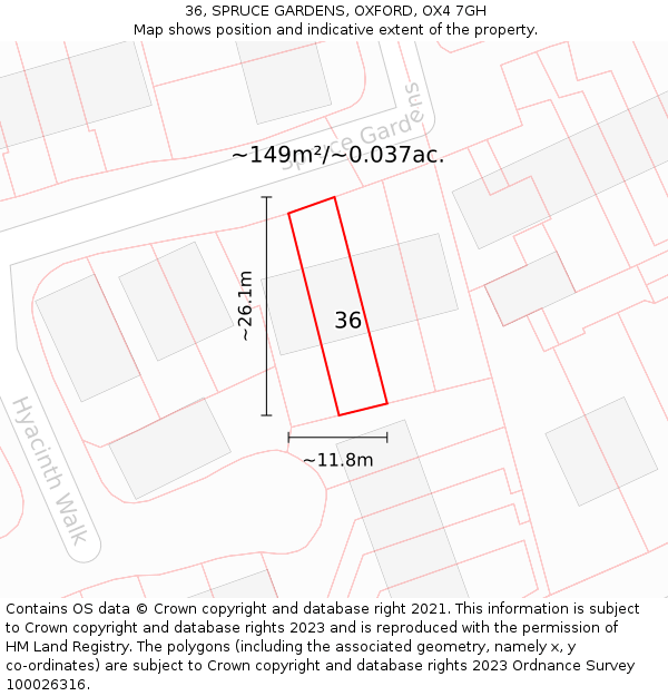 36, SPRUCE GARDENS, OXFORD, OX4 7GH: Plot and title map