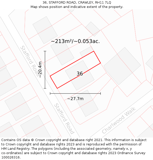 36, STAFFORD ROAD, CRAWLEY, RH11 7LQ: Plot and title map