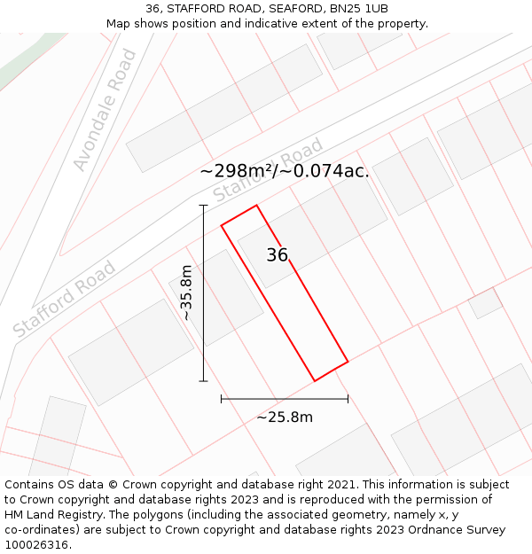 36, STAFFORD ROAD, SEAFORD, BN25 1UB: Plot and title map