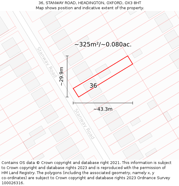 36, STANWAY ROAD, HEADINGTON, OXFORD, OX3 8HT: Plot and title map