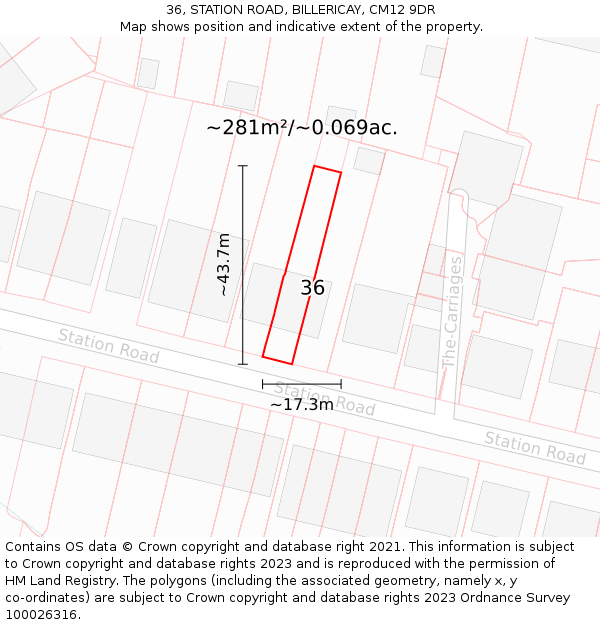 36, STATION ROAD, BILLERICAY, CM12 9DR: Plot and title map