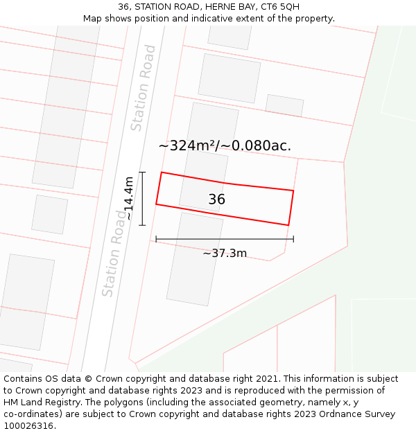 36, STATION ROAD, HERNE BAY, CT6 5QH: Plot and title map