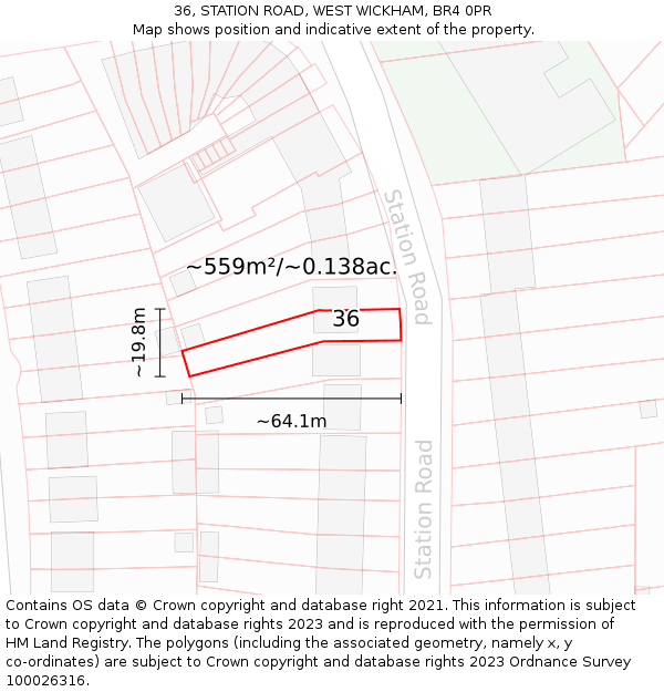 36, STATION ROAD, WEST WICKHAM, BR4 0PR: Plot and title map