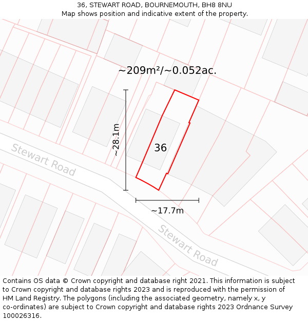 36, STEWART ROAD, BOURNEMOUTH, BH8 8NU: Plot and title map