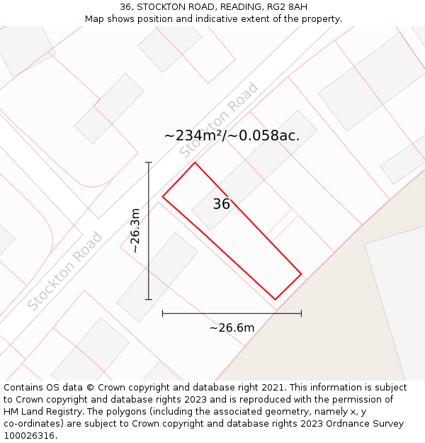 36, STOCKTON ROAD, READING, RG2 8AH: Plot and title map