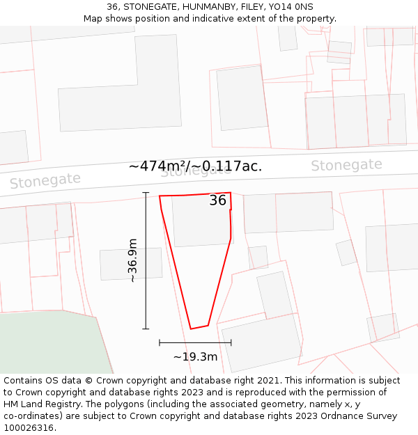 36, STONEGATE, HUNMANBY, FILEY, YO14 0NS: Plot and title map