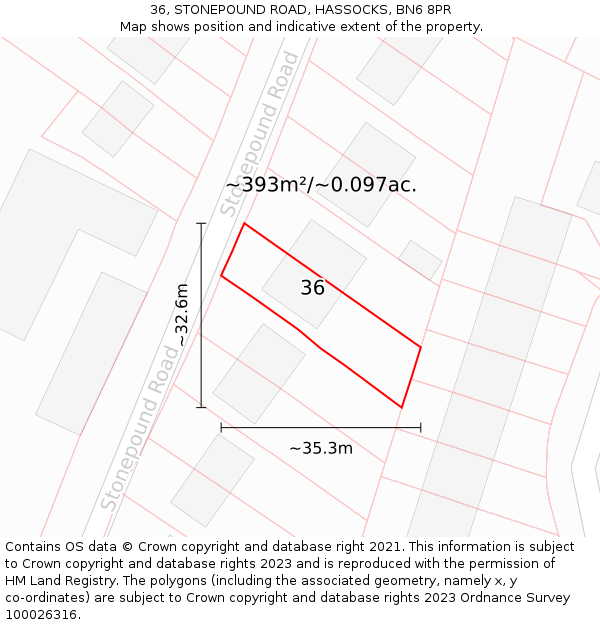 36, STONEPOUND ROAD, HASSOCKS, BN6 8PR: Plot and title map