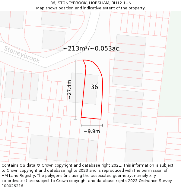 36, STONEYBROOK, HORSHAM, RH12 1UN: Plot and title map