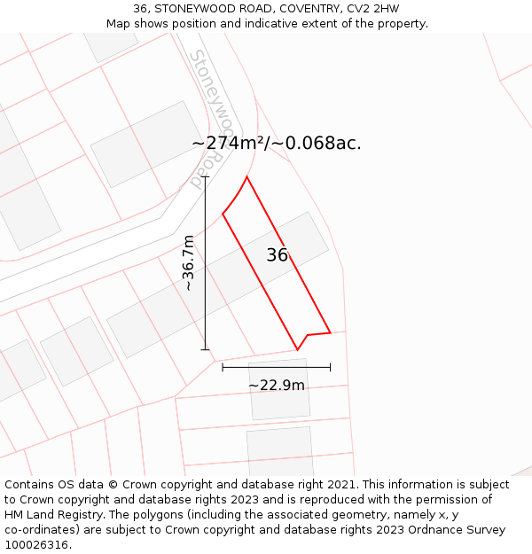 36, STONEYWOOD ROAD, COVENTRY, CV2 2HW: Plot and title map