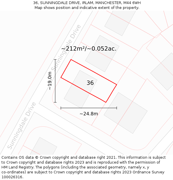 36, SUNNINGDALE DRIVE, IRLAM, MANCHESTER, M44 6WH: Plot and title map