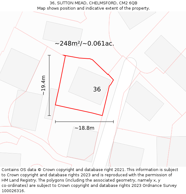 36, SUTTON MEAD, CHELMSFORD, CM2 6QB: Plot and title map