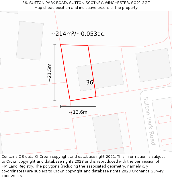 36, SUTTON PARK ROAD, SUTTON SCOTNEY, WINCHESTER, SO21 3GZ: Plot and title map