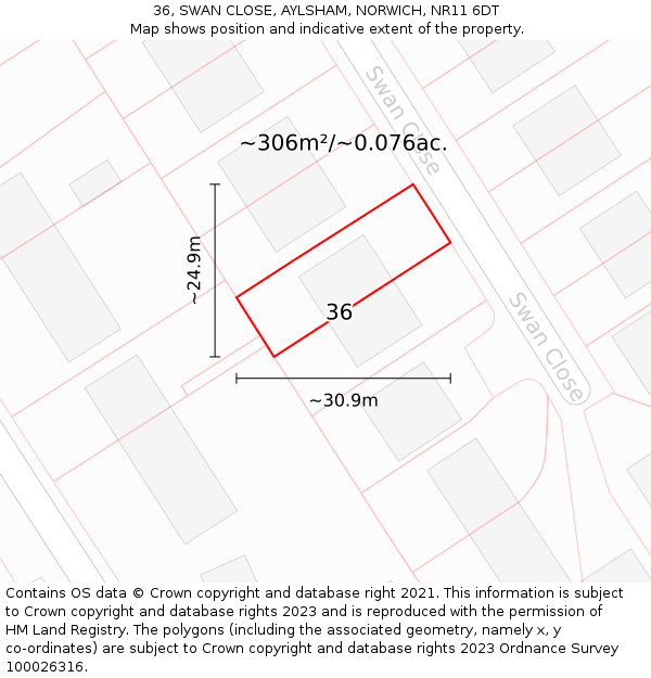 36, SWAN CLOSE, AYLSHAM, NORWICH, NR11 6DT: Plot and title map