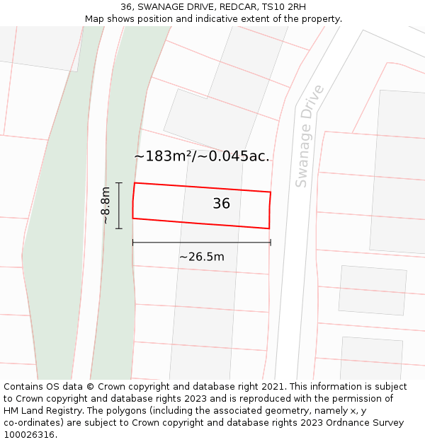 36, SWANAGE DRIVE, REDCAR, TS10 2RH: Plot and title map