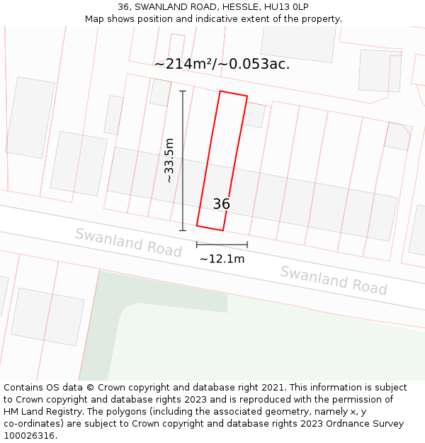 36, SWANLAND ROAD, HESSLE, HU13 0LP: Plot and title map