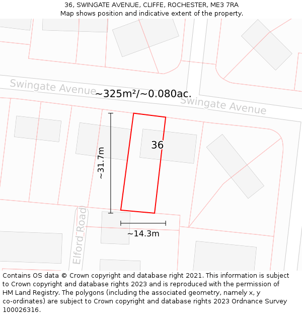 36, SWINGATE AVENUE, CLIFFE, ROCHESTER, ME3 7RA: Plot and title map