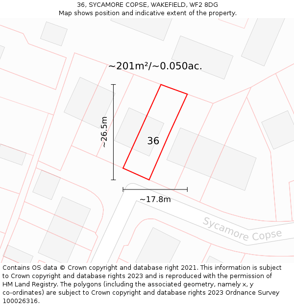 36, SYCAMORE COPSE, WAKEFIELD, WF2 8DG: Plot and title map