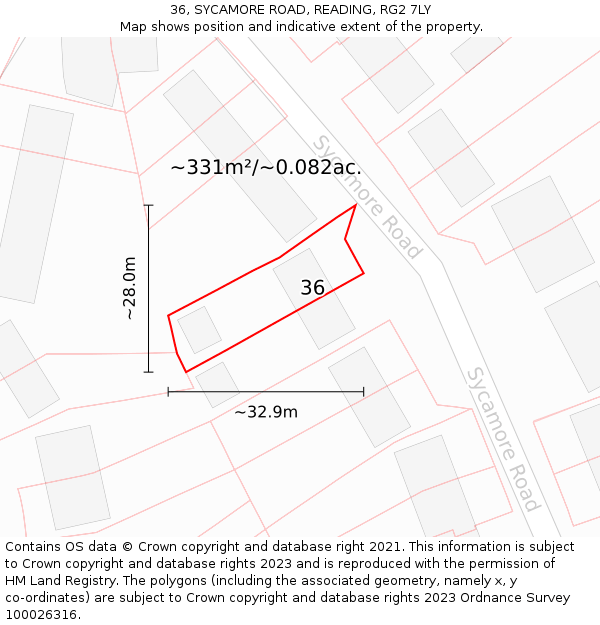 36, SYCAMORE ROAD, READING, RG2 7LY: Plot and title map