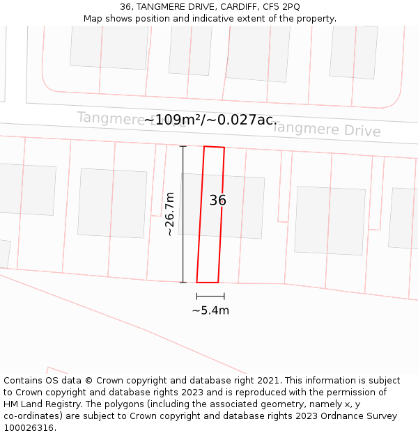 36, TANGMERE DRIVE, CARDIFF, CF5 2PQ: Plot and title map