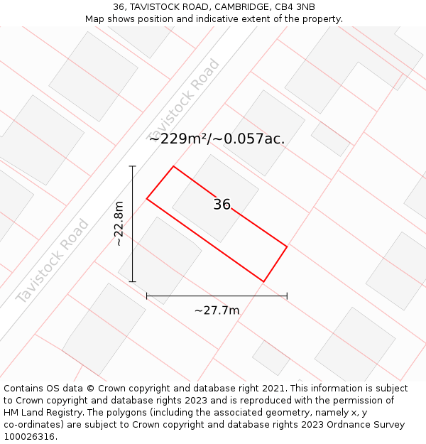 36, TAVISTOCK ROAD, CAMBRIDGE, CB4 3NB: Plot and title map