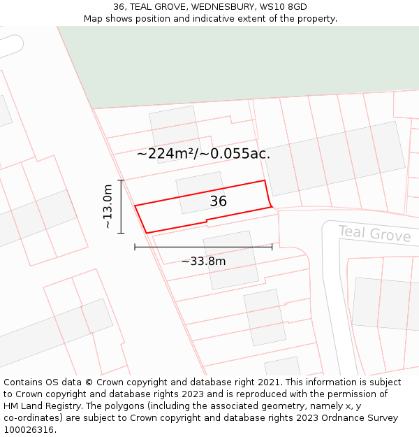 36, TEAL GROVE, WEDNESBURY, WS10 8GD: Plot and title map