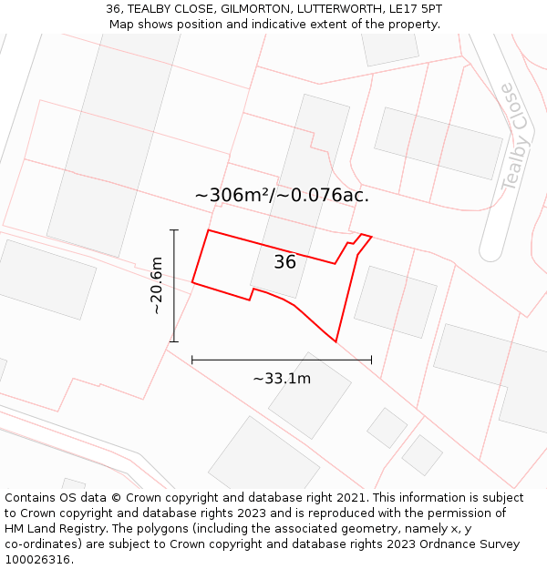 36, TEALBY CLOSE, GILMORTON, LUTTERWORTH, LE17 5PT: Plot and title map