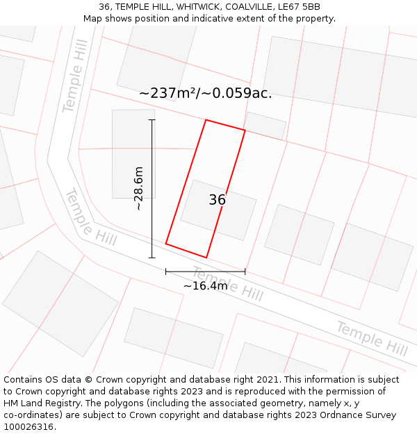 36, TEMPLE HILL, WHITWICK, COALVILLE, LE67 5BB: Plot and title map