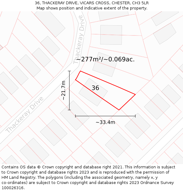 36, THACKERAY DRIVE, VICARS CROSS, CHESTER, CH3 5LR: Plot and title map