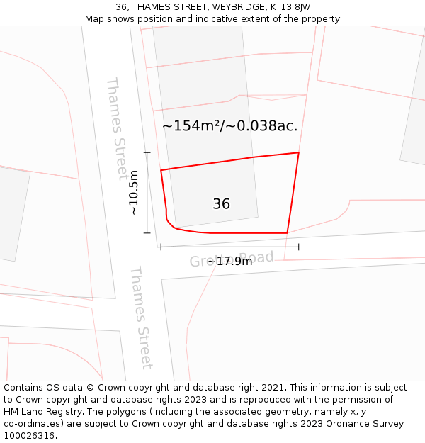 36, THAMES STREET, WEYBRIDGE, KT13 8JW: Plot and title map