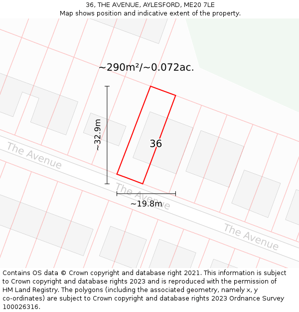 36, THE AVENUE, AYLESFORD, ME20 7LE: Plot and title map