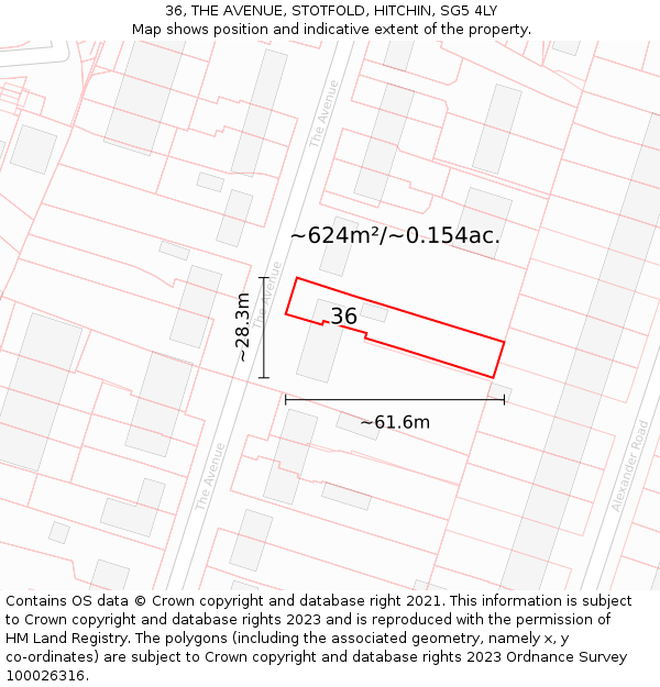 36, THE AVENUE, STOTFOLD, HITCHIN, SG5 4LY: Plot and title map