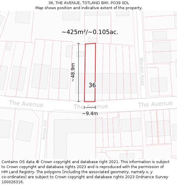 36, THE AVENUE, TOTLAND BAY, PO39 0DL: Plot and title map