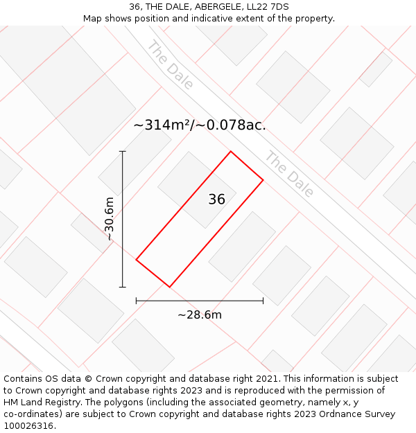 36, THE DALE, ABERGELE, LL22 7DS: Plot and title map