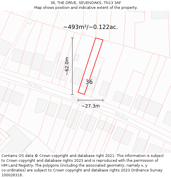 36, THE DRIVE, SEVENOAKS, TN13 3AF: Plot and title map