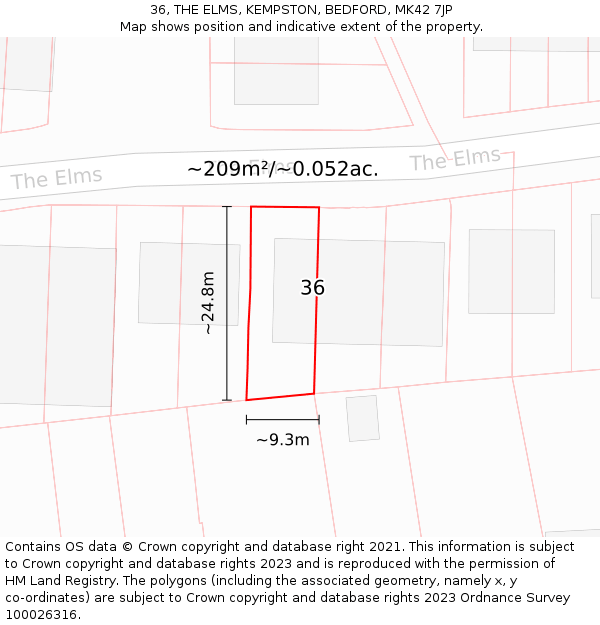 36, THE ELMS, KEMPSTON, BEDFORD, MK42 7JP: Plot and title map