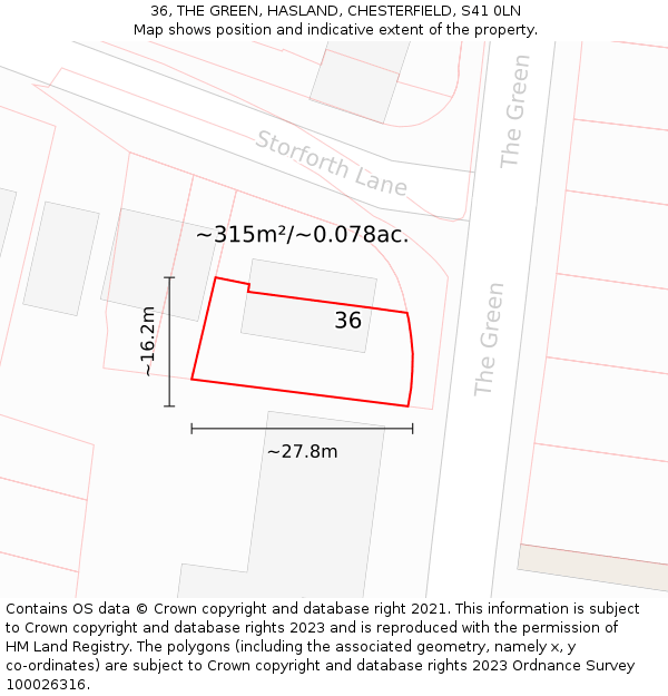 36, THE GREEN, HASLAND, CHESTERFIELD, S41 0LN: Plot and title map