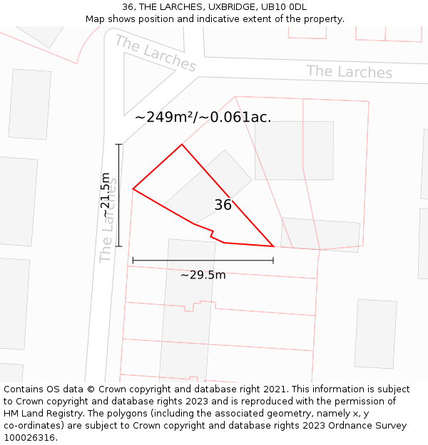 36, THE LARCHES, UXBRIDGE, UB10 0DL: Plot and title map