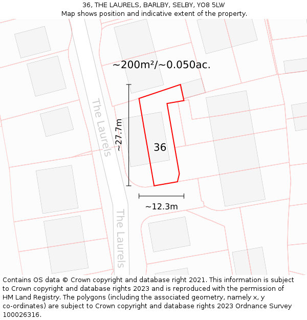 36, THE LAURELS, BARLBY, SELBY, YO8 5LW: Plot and title map