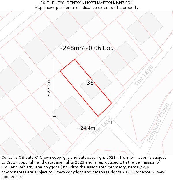 36, THE LEYS, DENTON, NORTHAMPTON, NN7 1DH: Plot and title map